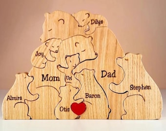 Ornement personnalisé de famille d'ours, ours de sculpture sur bois, câlin d'ours personnalisé, travaux manuels à la maison, vacances, cadeau d'anniversaire, souvenir de famille, famille faite sur commande