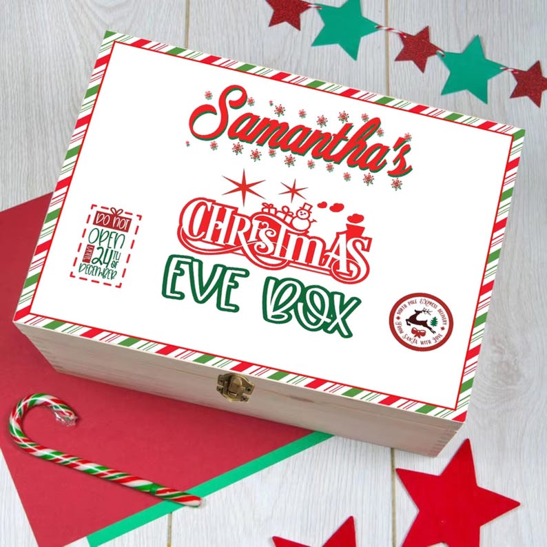 Personalized Christmas Eve Box, Boys Girls Custom Name, Christmas Keepsake Boxes, Wood Holiday