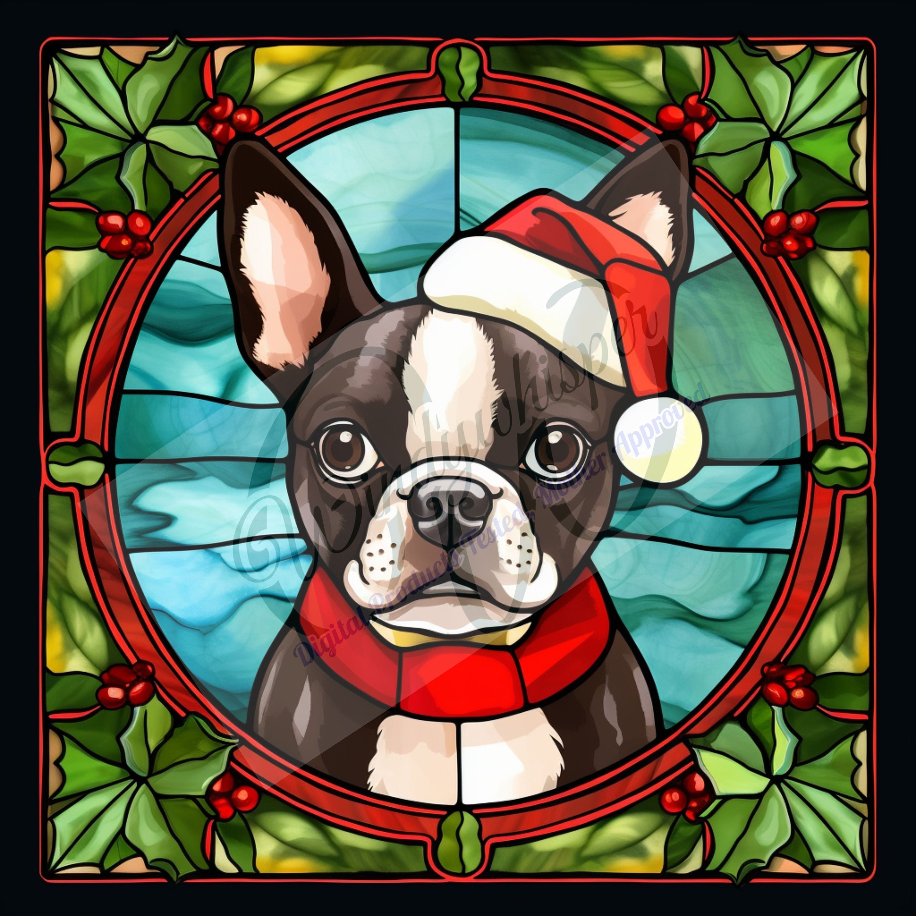 12 Stained Glass Boston Terrier High Quality Jpgs Digital Etsy