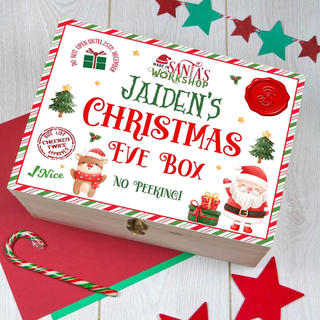Personalized Christmas Eve Box, Boys Girls Custom Name, Christmas Keepsake Boxes, Wood Holiday