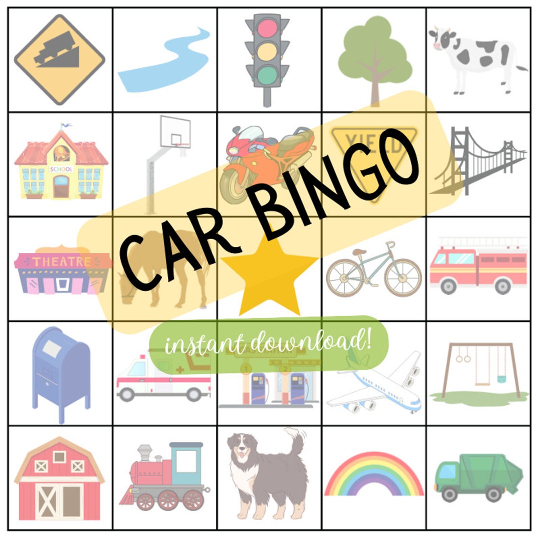 Car Bingo Printable Game Kids Road Trip Activities Bored Fun - Etsy Canada