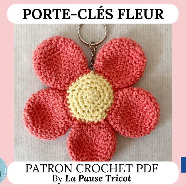 Patron crochet en français version PDF / Porte-clé fleur au crochet / Crochet débutant porte-clés / Fleur porte-clé au crochet