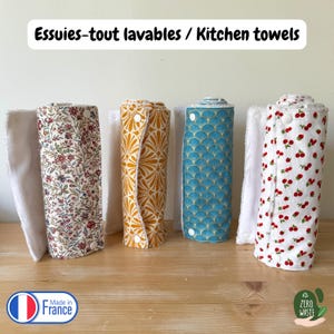 Toalhas de papel reutilizáveis, toalhas de pano laváveis, toalhas de papel reutilizáveis, panos artesanais na França, cozinha com desperdício zero