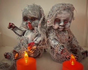 Creepy Baby Dolls "Undeadlings" hand painted, unique Horror Baby Doll Set of 2. The newest addition to the world of horror collectibles!