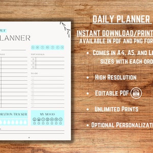 Daily Planner Printable, To Do List, Water Tracker, Instant Download, PDF, Minimalist, Cute Planner, Planner Template, Checklist, Schedule,