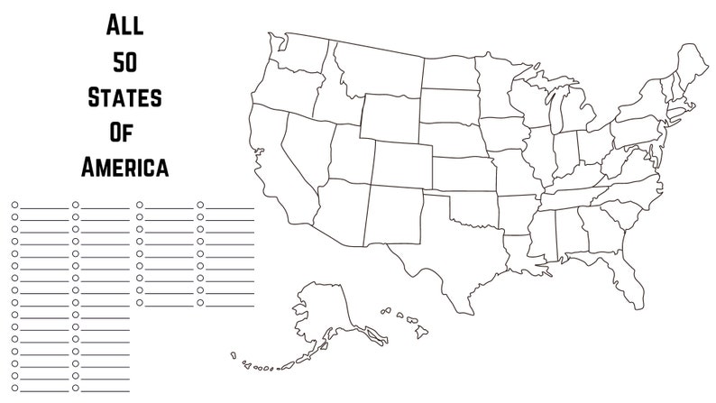 Map of America Printable, Learning Tool, Coloring Template, Summer ...