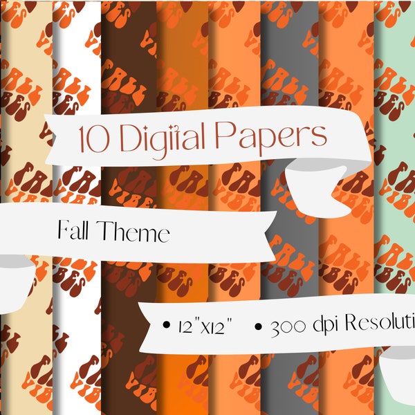 Fall Theme Digital Paper-10 pack of Pattern Variations, Scrapbook Paper, Digital Paper Pack, Fall, Autumn, Leaves, School, Fall Vibes
