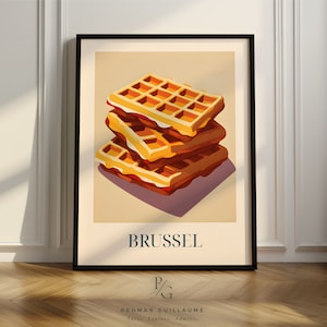 Waffles artsy kitchen poster | Brussel, Belgium kitchen poster | Retro, vintage Waffles poster | poster only or framed