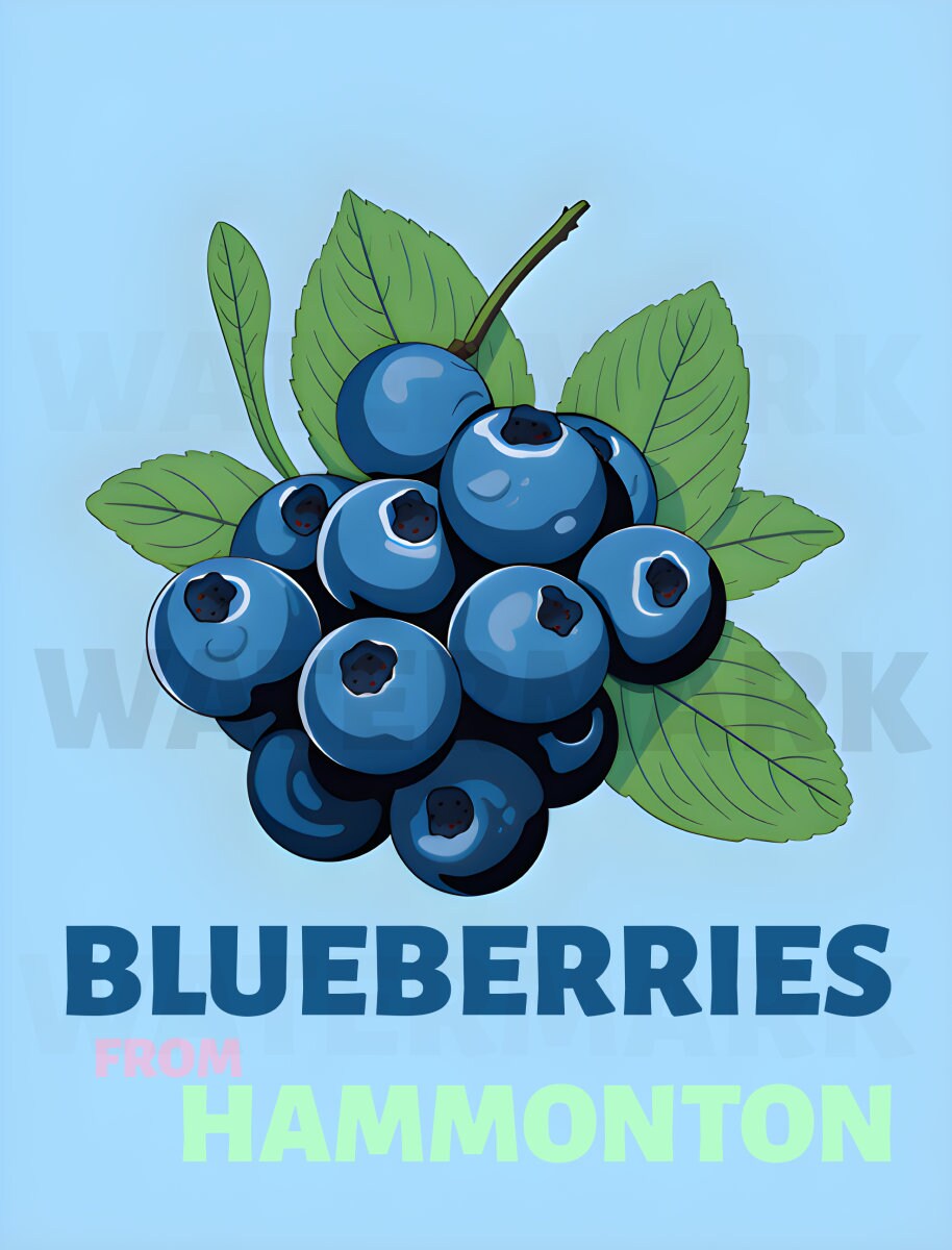 Blueberries From Hammonton USA Kitchen Artwork Happy Etsy