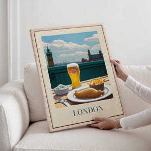 Gerahmtes Gemälde - Fish and Chips aus London, England | Britisches Essen Wandkunst | Kneipe Küche Dekor | Komfort Essen Druck | Geschenk für Feinschmecker