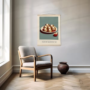 Pôster de arte culinária sueca: Almôndegas de Estocolmo - Pôster de papel fosco com cabide