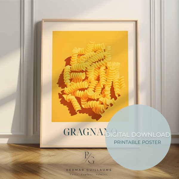 Pasta von Gragnano Food Art - Italienische Pasta Fusilli Küchen Druck - Home Deko mit Lebensmittel Poster - digitaler Download