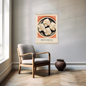 Dumplings, Chinese food art, Asian street food print, vintage China food art, Matte Paper Poster with Hanger