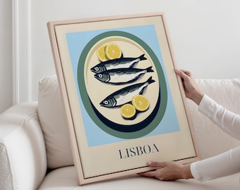 Sardines from Lisbon, Portugal -  framed canvas - Kitchen wall art decoration