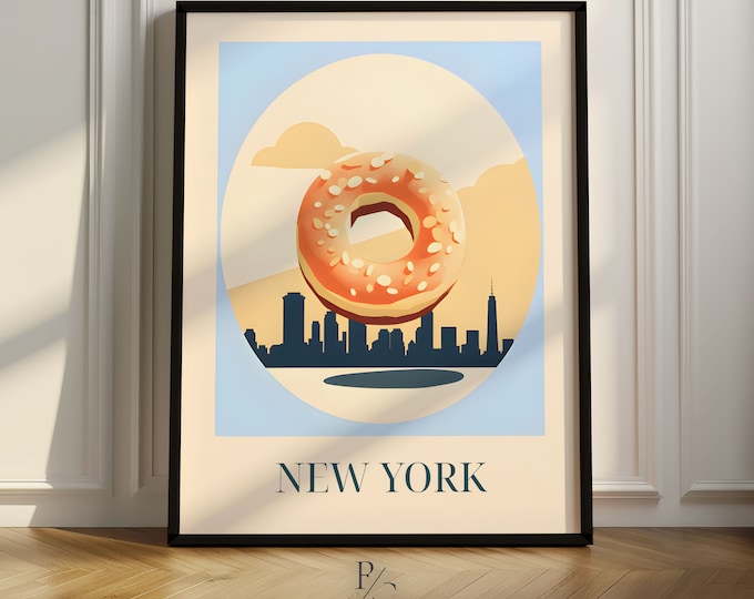 Bagels artsy kitchen poster | New York City, American kitchen poster | Retro, vintage Bagels poster | poster only or framed