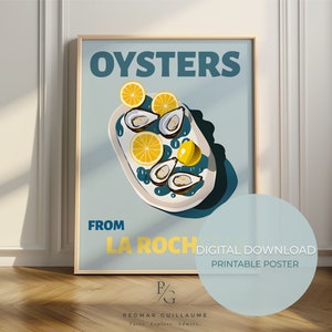Cartel de arte de comida de ostras - Impresión de La Rochelle - Cartel de cocina francesa - descarga digital
