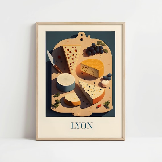 Charcuterie Cheese Board from Lyon, France - Poster with or without frame - Kitchen art print
