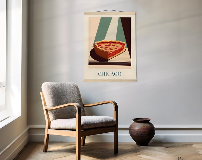 American food art poster: Deep Dish Pizza from Chicago - Matte Paper Poster with Hanger