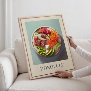 Framed Canvas - Poke Bowl from Honolulu, Hawaii | Tropical Food Wall Art | Fresh Kitchen Decor | Island Cuisine Print | Gift for Food Lovers