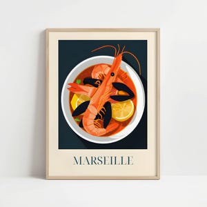 Bouillabaissesoep uit Marseille, Frankrijk - Poster met of zonder lijst - Keukenkunstdruk
