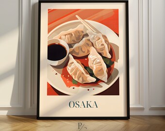 Gyoza artsy kitchen poster | Osaka, Japanese kitchen poster | Retro, vintage Gyoza poster | poster only or framed