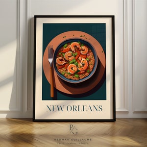 Jambalaya kitchen poster, New Orleans food art, Artsy rice kitchen print, Poster only or framed