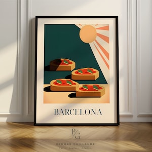 Barcelona artsy kitchen poster, pan con tomate vintage, retro tomato bread poster, poster only or framed