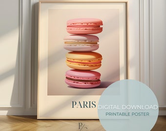 Macarons food art - Paris print - French kitchen poster - digital download