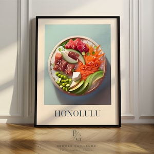 Hawaiian food art, Pokebowl from Honolulu, Hawai poster, kitchen print poke bowl, Poster only or framed