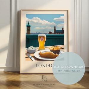 Fish and Chips Food Art - London Druck - Englisches Küchen Poster - digitaler Download