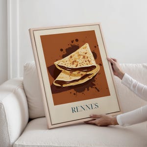 Tela emoldurada - Crepes de Rennes, França | Arte de parede para café da manhã francês | Impressão de comida da Bretanha | Decoração rústica para cozinha | Presente para quem ama crepes