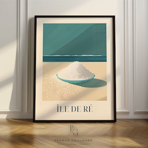 Impresión de cocina Île de Ré - Cartel de arte de pared Blue Fleur de Sel - Sal francesa - Obras de arte coloridas para la decoración de la cocina- Póster solo o enmarcado