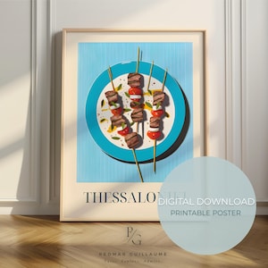 Souvlaki food art - Thessaloniki print - Greek kitchen poster - digital download