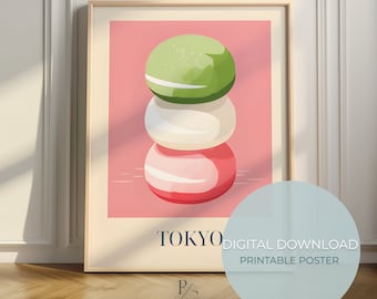 Mochi ice cream from Tokyo, Japanese food art - Pink Japanese food kitchen print - Home decoration with food poster - digital download