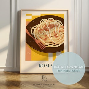 Spaghetti Carbonara food art - Rome print - Italian kitchen poster - digital download