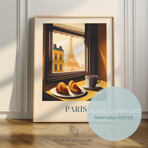 Croissant food art - Paris print - French kitchen poster - digital download
