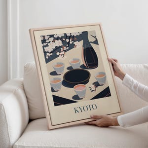 Framed Canvas - Sake from Kyoto, Japan | Japanese Drink Wall Art | Minimal Kitchen Decor | Sake Bottle Print | Gift for Sake Lovers
