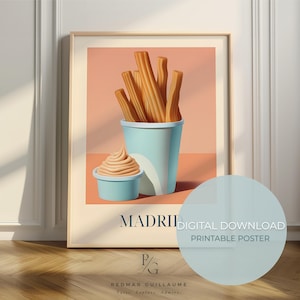 Churros con arte gastronómico Dulce de Leche - Impresión de Madrid - Cartel de cocina española - descarga digital