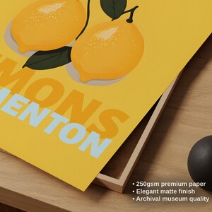 a yellow poster with a graphic of lemons and the word "MONS MENTON" printed on it.
