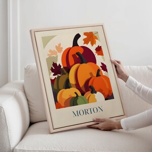 Tela incorniciata - Zucca di Morton, Illinois / Arte murale con cibo autunnale / Decorazione rustica per cucina / Stampa del raccolto / Regalo per gli amanti dell'autunno