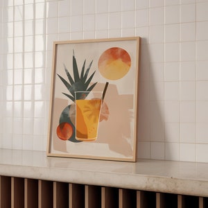 Boho Piña Colada Print - Alkoholische Sommergetränke - Minimalistisches Design - Cocktail Poster Dekoration für Küche - Poster only oder gerahmt