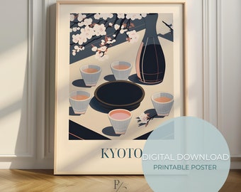 Sake wine art - Kyoto print - Japan kitchen poster - digital download