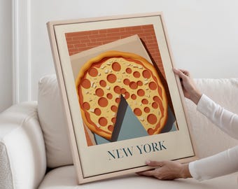 Pizza from New York City, America -  framed canvas - Kitchen wall art decoration