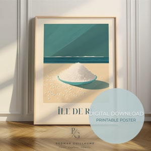 Impresión de cocina Île de Ré - Cartel de arte de pared Blue Fleur de Sel - Sal francesa - Obras de arte coloridas para decorar su cocina - descarga digital