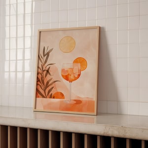 Impresión Boho Aperol Spritz - Bebidas alcohólicas de verano - Diseño minimalista - Decoración de carteles de cócteles para la cocina - Póster solo o enmarcado