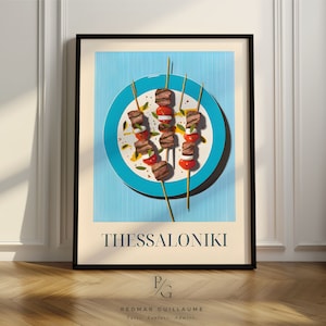 Souvlaki artsy kitchen poster | Thessaloniki kitchen poster | retro greece kitchen poster | souvlaki grill poster | poster only or framed