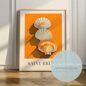 Coquilles from Saint Brieuc - France wall art poster - Coastal art - seafood - Orange artwork to decorate your kitchen - digital download