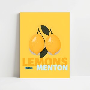 two lemons with green leaves, and the text "LEMONS FROM MENTON" is displayed below the lemons.