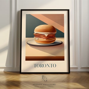Toronto kitchen print, Peameal bacon sandwich poster art, Canadian artsy wall art, Poster only or Framed