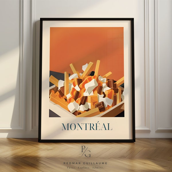 Affiche artistique de cuisine poutine frites, art montréalais, art culinaire canadien, affiche seule ou encadrée